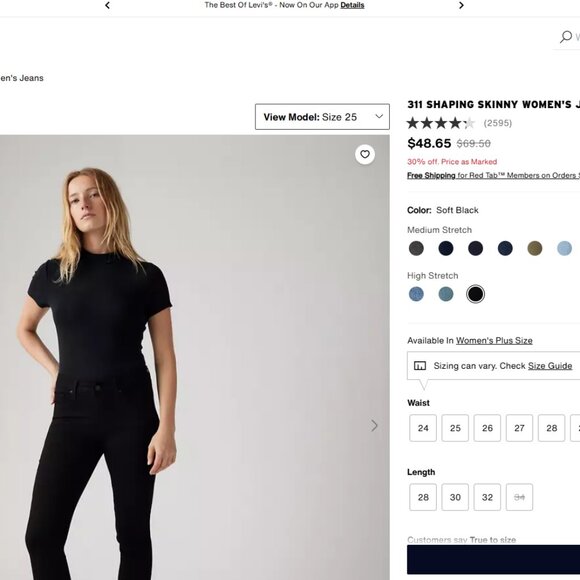 311 Shaping Skinny Levis Women's Black Jeans - Picture 1 of 4